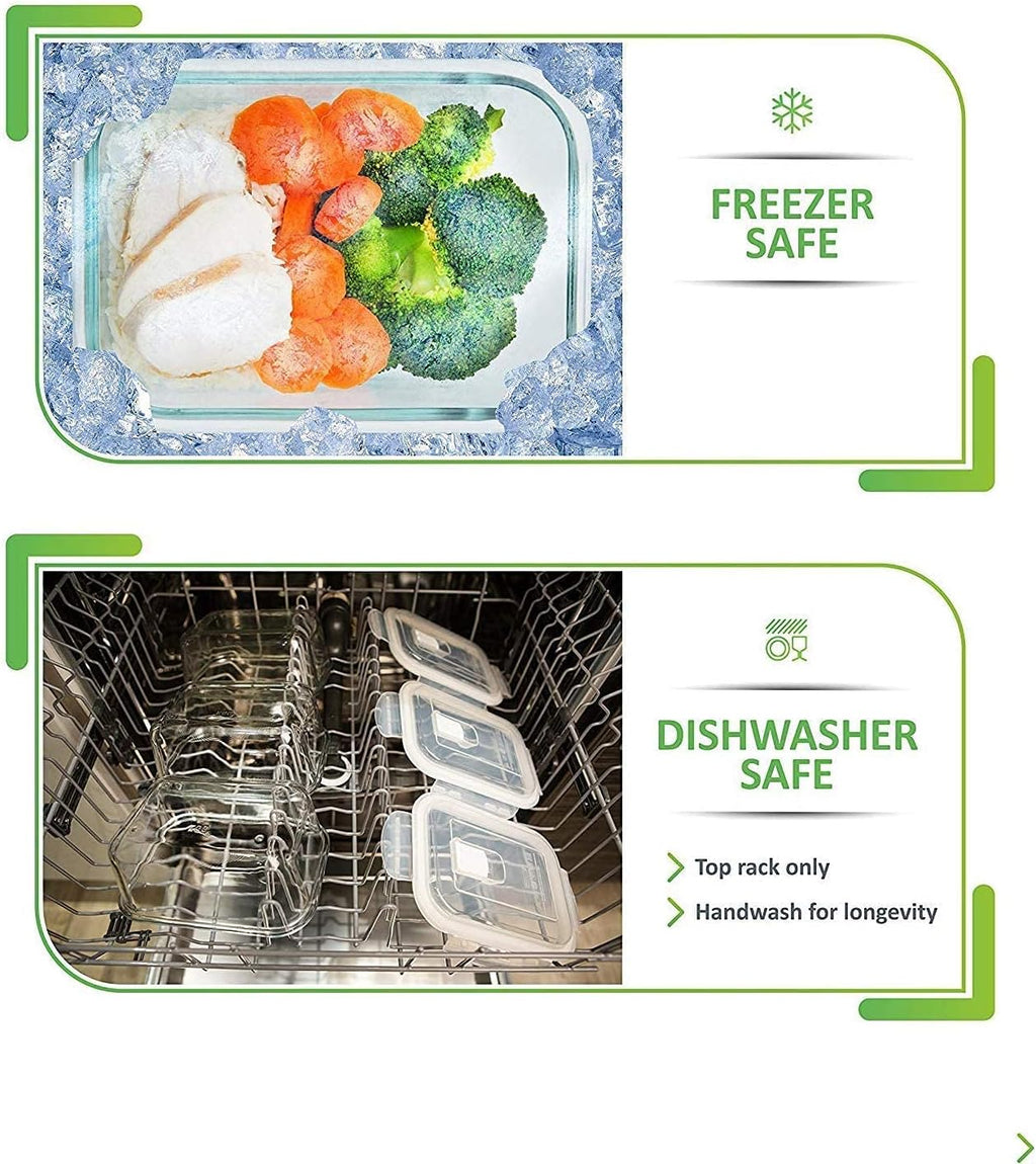 [5-Pack] Food Prep & Storage Glass Containers with Lids - Airtight Glass Meal Prep Containers Reusable (880 Millilitres - 1 Compartment)